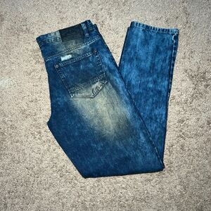 Southpole Jeans Men 34x34 Dark Blue Sand Wash Distressed Ripped Denim Y2K (#87)